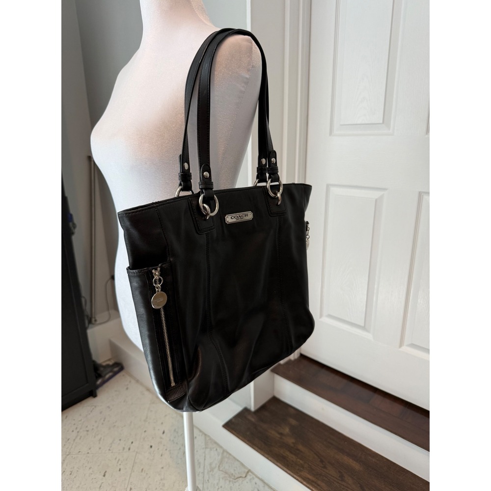 Coach Chelsea Black Leather Tote Bag Shoulder Purse F19456 Silver Hardware